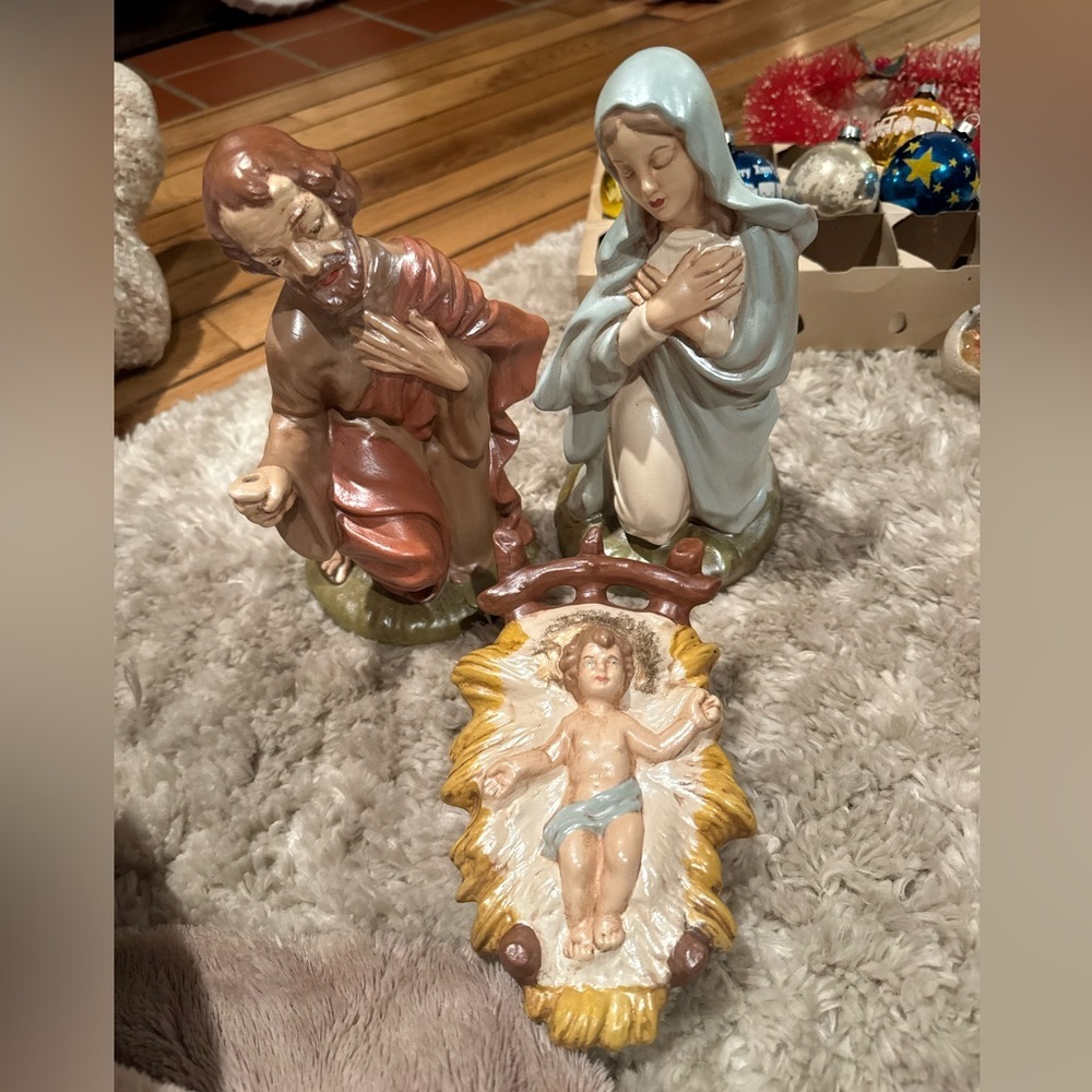 1961 Neal Pemberton Ceramic Nativity Set with Baby Jesus, Mary, and Joseph